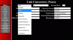 Another screenshot, the unit converter power page with pull down menu.