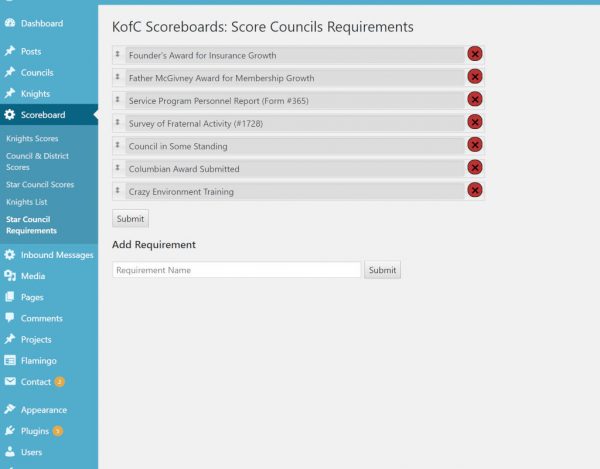 Screenshot of the Admin Star Council Requirements
