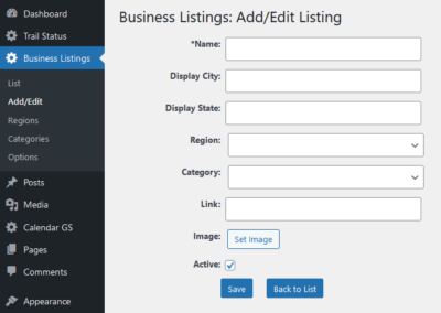 Listing Add/Edit Page in the Admin