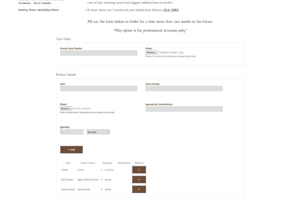 Seattle Wholesale Growers Market Custom Order Request Plugin